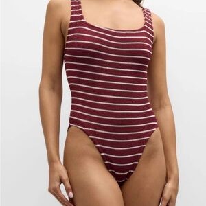 Hunza G Red and White One Piece Swimsuit Nautical Stripes